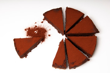 chocolate truffle cake with white background 