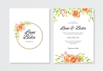 wedding card template with real watercolor flower and leaf