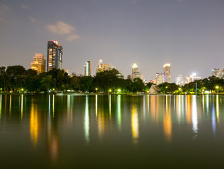 Night view of Lumpini park, Bangkok, Thailand