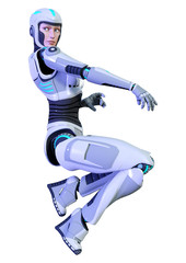 3D Rendering Female Robot on White