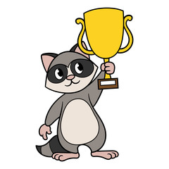 Cartoon Raccoon Holding a Trophy Illustration