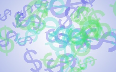 Multicolored translucent dollar signs on white background. 3D illustration