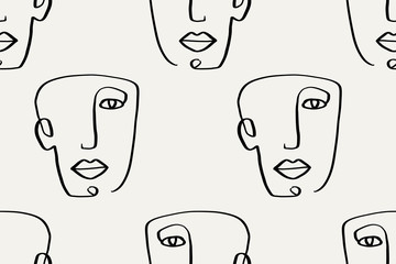 Seamless abstract pattern with face. Modern line art vector background
