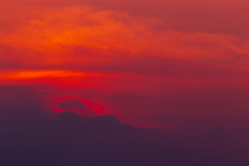 The landscape of the red sky Colorful oranges in the twilight with clouds like mountains,