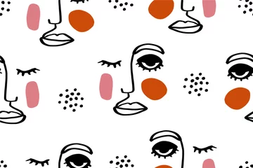 Washable Wallpaper Murals Eyes Seamless abstract pattern with face. Modern line art vector background