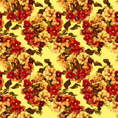 Petunia flowers, watercolor illustration, seamless pattern.