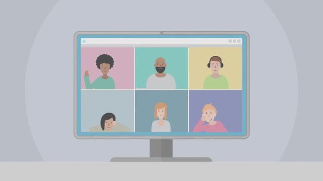 Animated group of happy people on a video call
