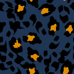 Yellow Jaguar Vector Seamless Pattern Blue  © Natallia
