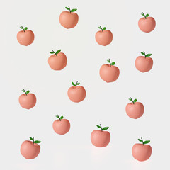 peach fruits 3d illustration pattern design isolate on white background.
