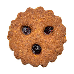 Homemade brown Linzer cookie filled with strawbeerry jam