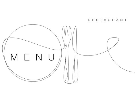 Menu restaurant background, fork and knife near plate vector illustration