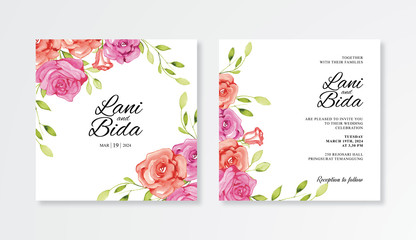 wedding invitation card template with watercolor floral decoration cmyk mode