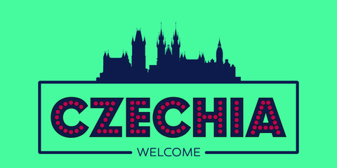 Fototapeta premium Czechia skyline silhouette flat design typographic vector illustration.