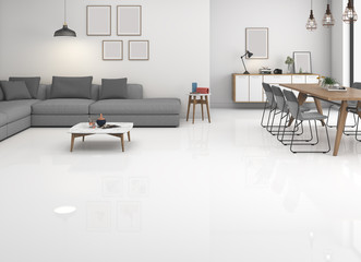 3d rendering of modern white interior living room.front view