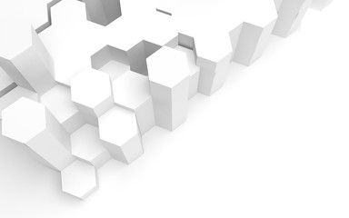 White abstract background with honeycomb. Hexagon bars isolated on white backdrop. 3D illustration