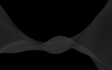 Black abstract background. Fluttering black scarf. Waving on wind black fabric. 3D illustration