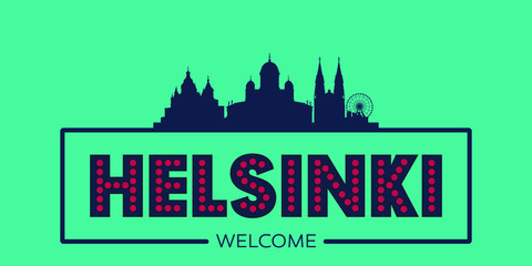 Helsinki skyline silhouette flat design typographic vector illustration.