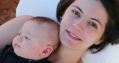 Mom and baby infant together portrait