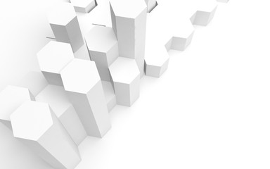 White abstract background with honeycomb. Hexagon bars isolated on white backdrop. 3D illustration