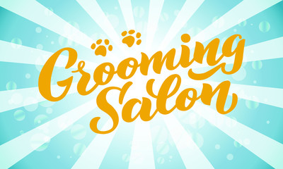 Grooming salon lettering for your business. Logo for dog hair salon, dog styling and grooming shop, store for pets. Hand draw vector illustration EPS 10 