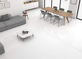 3d rendering of modern white interior living room