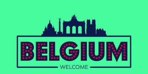 Fototapeta premium Belgium skyline silhouette flat design typographic vector illustration.
