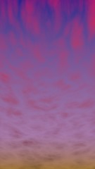 Cumulus pink clouds in the purple sky at sunset. Abstract group of clouds in the evening. 3D illustration