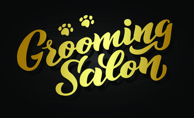 Grooming salon lettering for your business. Logo for dog hair salon, dog styling and grooming shop, store for pets. Hand draw vector illustration EPS 10 