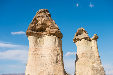 Fairy chimneys in the Pasabag velley or Monks Valley, with  Highly remarkable earth pillars  in Goreme, Cappadocia,Turkey.