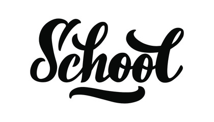 School vector hand draw lettering. Logo for your club, school or training, courses. Signboard, logo, emblem for your project. Isolated on white background