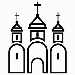 Church. Religious building. Church parish. Chapel. Vector icon.
