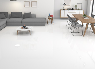 3d rendering of modern white interior living room.floor view