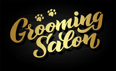 Grooming salon lettering for your business. Logo for dog hair salon, dog styling and grooming shop, store for pets. Hand draw illustration RGB
