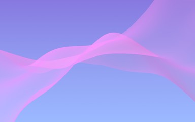 Pink wave on blue sky abstract background. Fluttering pink scarf. Waving on wind pink fabric. 3D illustration