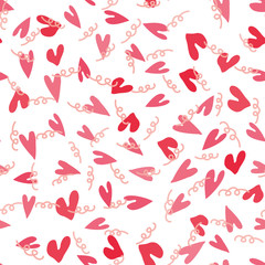 Love, heart, spirals on a white background. The color is red, pink. Seamless pattern background. Vector illustration
