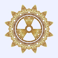 Signs inscribed in geometric mandala or arabesque.