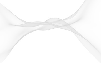 White abstract background. Fluttering white scarf. Waving on wind white fabric. 3D illustration