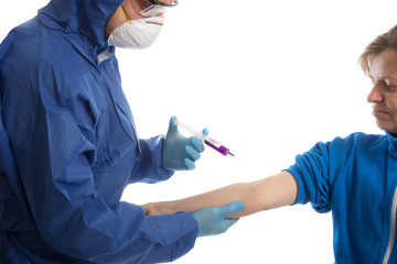 doctor in protective gloves give vacina to women