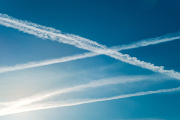  Blue sky with striped clouds.