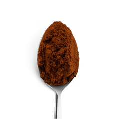 Metal spoon with grinded roasted coffee. Vector illustration isolated on white background. Ready for use in your design. EPS10.