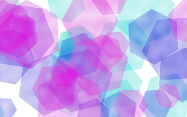 Multicolored translucent hexagons on white background. 3D illustration