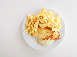 British Traditional fish and chips and tartar sauce