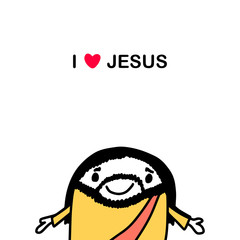 I love Jesus hand drawn vector illustration in cartoon comic style man