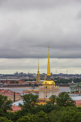 View from the Colonnade of the Saint Isaac's Cathedral in St. Petersburg, Russia, Admiralty spire and Peter and Paul Fortress spire