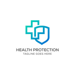 Obraz premium Health Protection With Shield Logo Design Vector Template For Medical Or Insurance Company.