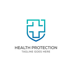Health Protection With Shield Logo Design Vector Template For Medical Or Insurance Company.