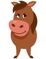 Standing cute horse. Farm animal in cartoon style.