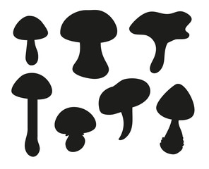 Mushroom silhouette set. Forest autumn fungo vector illustration clipart. Simple cartoon logo graphic icons