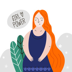 Women's power, feminism, equality. Vector illustration with a red-haired girl. Flat style - 348895313