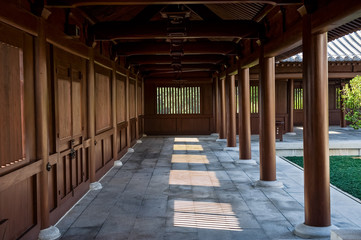 Courtyard in The Maitreya Hall at Chi Lin Nunnery in Diamond Hill, Kowloon, Hong Kong, China